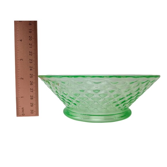 Imperial Glass Diamond Quilted Green 6-5/8" Round Footed Bowl Vintage - Picture 8 of 8
